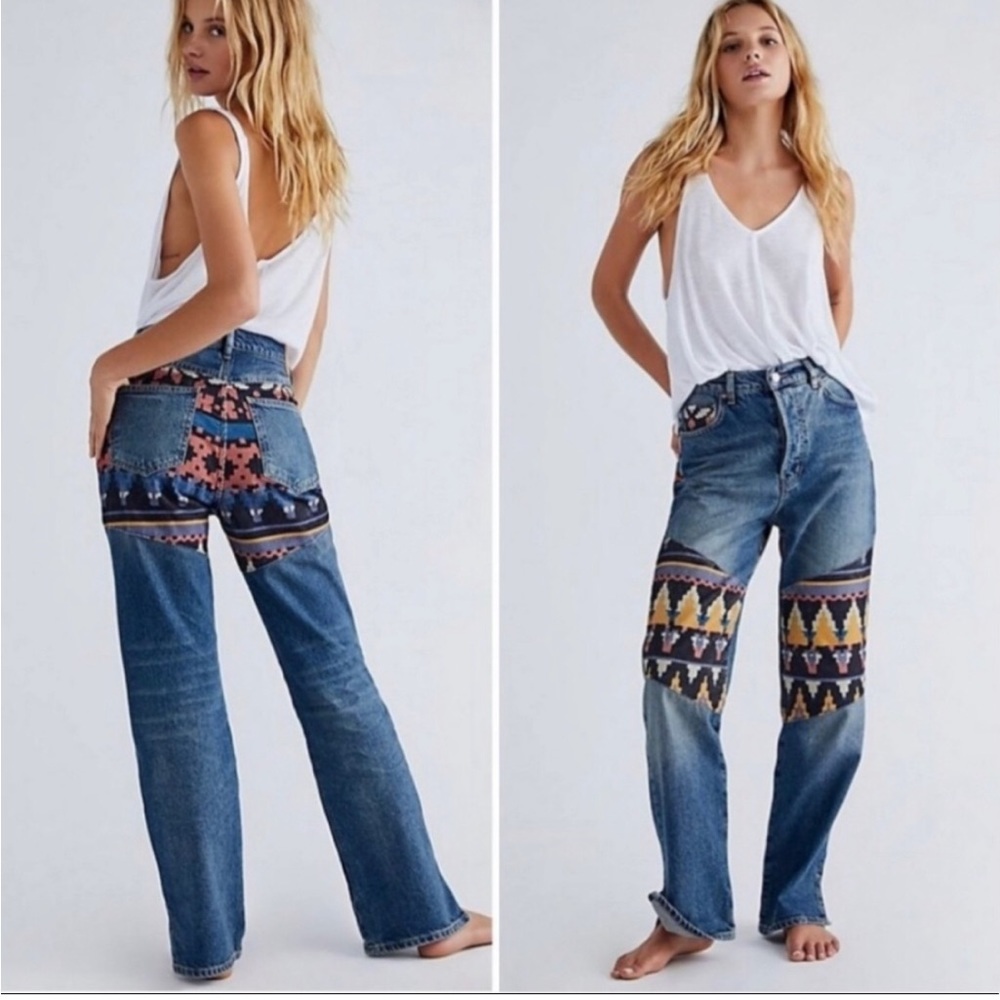 Free People Rocky Mountain Straight Leg High Rise Wide Leg Jeans